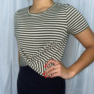 Gaze Olive Green Striped Twist Knot Top
